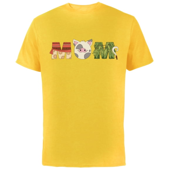 Disney Moana Letters Pua Maui Mother’s Day Birthday Best Mom - Short Sleeve Cotton T-Shirt for Adults - Customized-Yellow