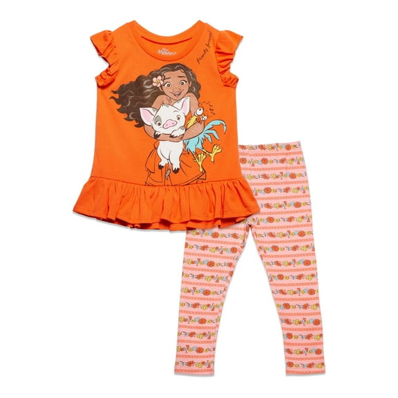 Disney Moana Little Girls Peplum T-Shirt and Leggings Outfit Set Toddler to Little Kid