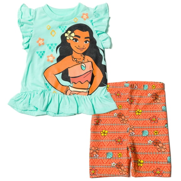 Disney Moana Little Girls T-Shirt and Bike Shorts Outfit Set Toddler to Little Kid
