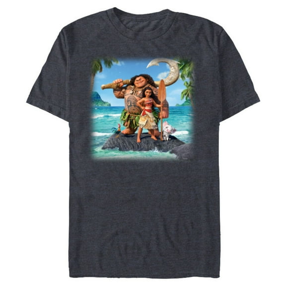 Disney Moana Maui Heihei and Pua Tropical Ocean Heroes - Short Sleeve Blended T-Shirt for Adults - Customized-Navy Heather