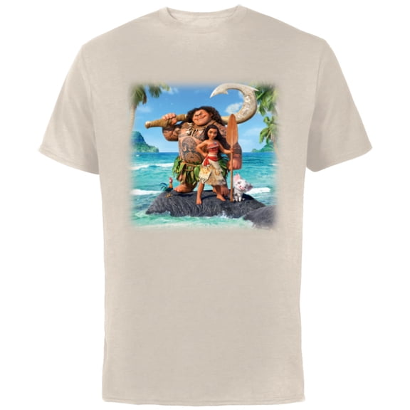 Disney Moana Maui Heihei and Pua Tropical Ocean Heroes - Short Sleeve Cotton T-Shirt for Adults - Customized-Natural