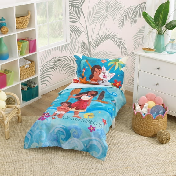 Disney Moana Ocean Sisters 4 Piece Toddler Bed Set, Aqua