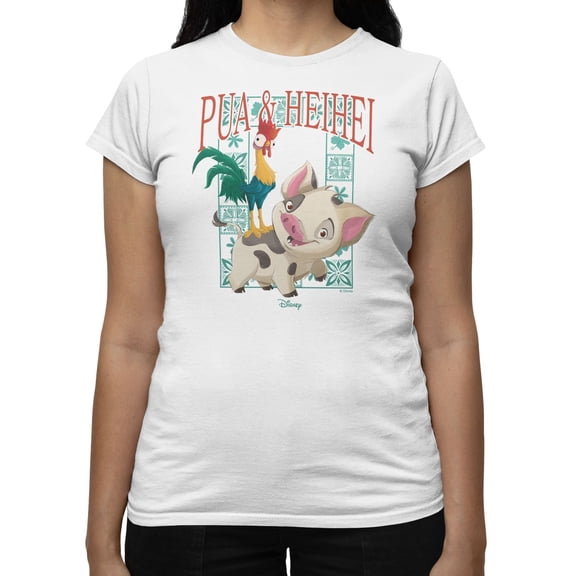 Disney Moana Pua And Hei Hei Frame Women's T Shirt (White, S-XXL)