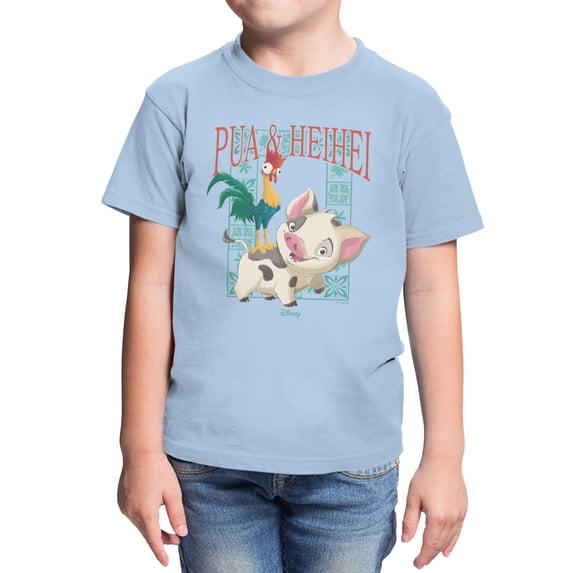 Disney Moana Pua And Hei Hei Frame Youth T Shirt (Light Blue, XS-XL)
