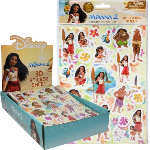 Disney Moana Raised Sticker Sheet in Poly Bag with a Header Card in Counter Display- 2 Pack, Girls