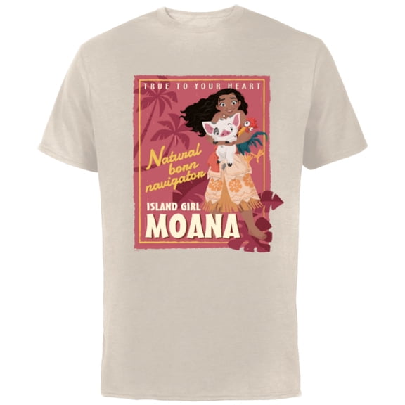 Disney Moana Retro True to Your Heart Navigator Island Girl - Short Sleeve Cotton T-Shirt for Adults - Customized-Natural