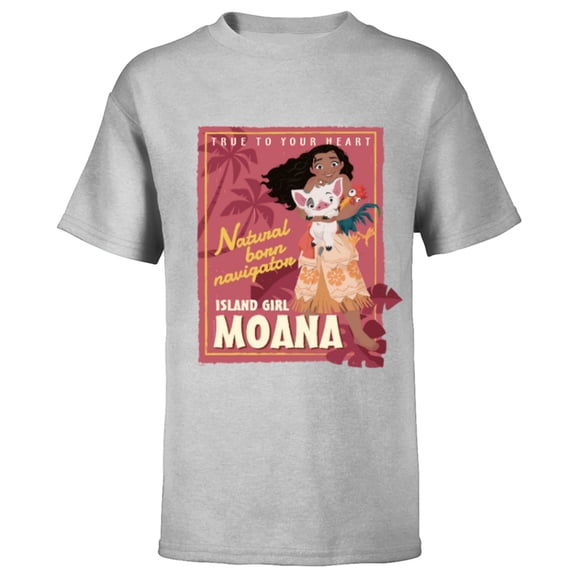 Disney Moana Retro True to Your Heart Navigator Island Girl - Short Sleeve T-Shirt for Kids - Customized-Athletic Heather