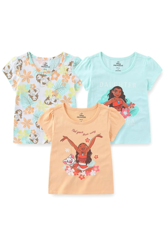 Moana Short Sleeve T-Shirt (Girls), 3 Pack, Sizes 2T-12