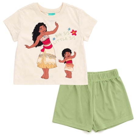 Disney Moana Toddler Girls' 2-Piece Tee and Shorts Set Cream Green Moana