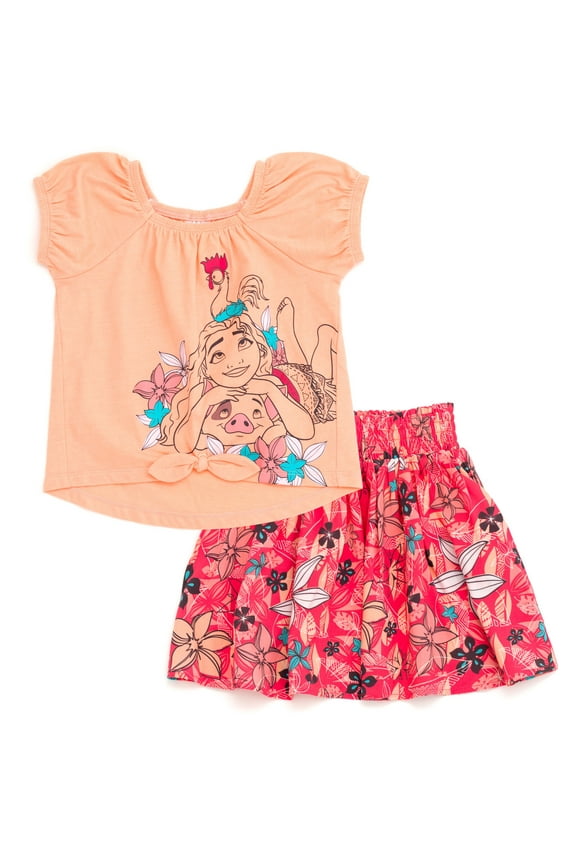 Moana Square Neck T-Shirt and Skirt Outfit Set Toddler to Big Kid