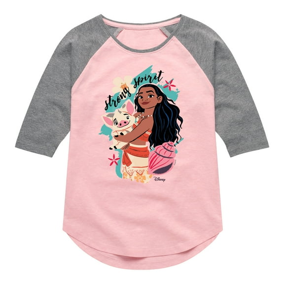 Disney - Moana Strong Spirit  - Toddler & Youth Girls Raglan Graphic T-Shirt