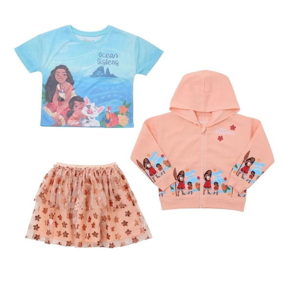 Disney Princess Toddler Girl's T-Shirt, Tutu Skirt & Hoodie Jacket 3-Piece Set (Size 2T)