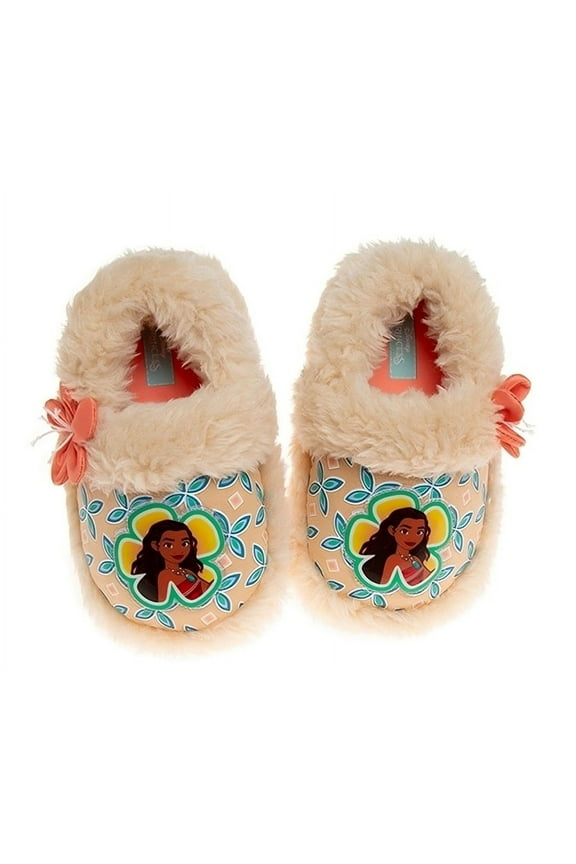Moana Toddler Girls Dual Sizes Nylex Fabric Slippers, Tan, Size: 11, 12