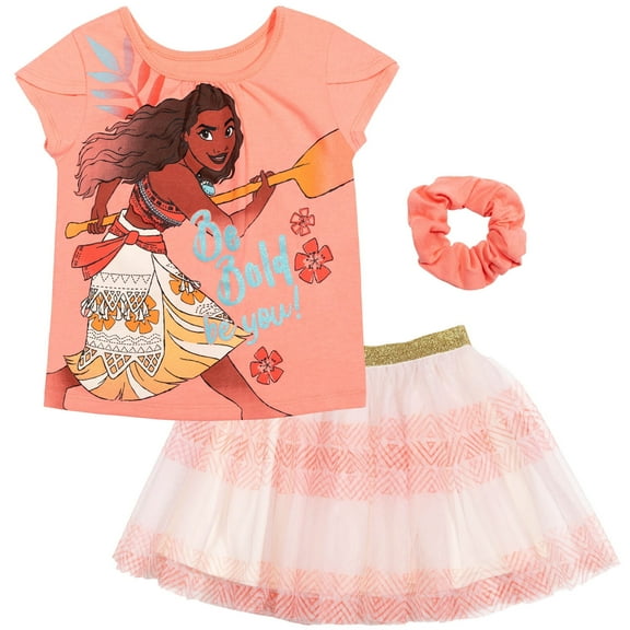 Disney Moana Toddler Girls T-Shirt Tulle Skirt and Scrunchie 3 Piece Outfit Set Toddler to Big Kid