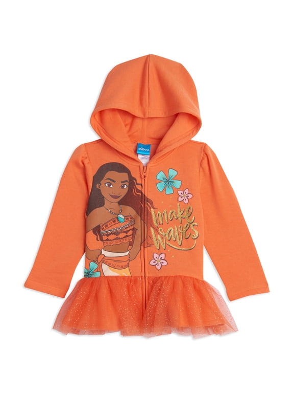 Moana Toddler Girls' Zip-Up Hooded Sweatshirt Coral