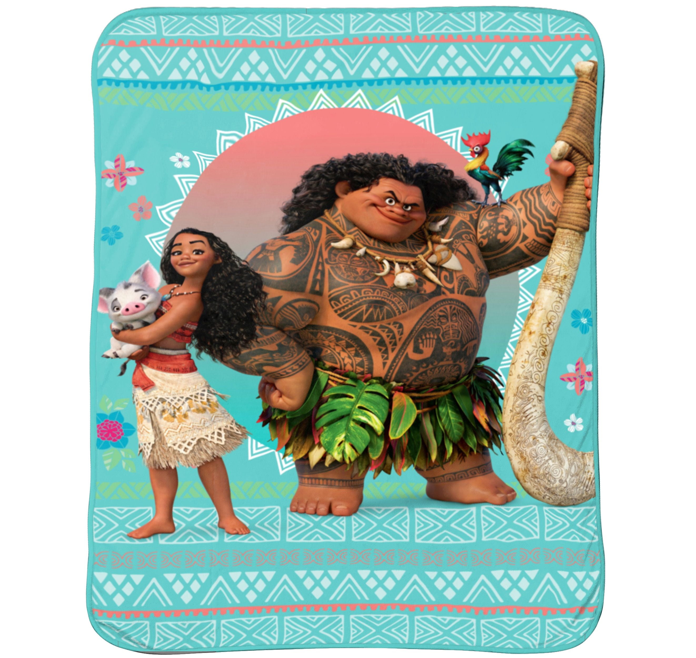 Disney Moana Ultra Soft Teal and Orange Geometric Polyester