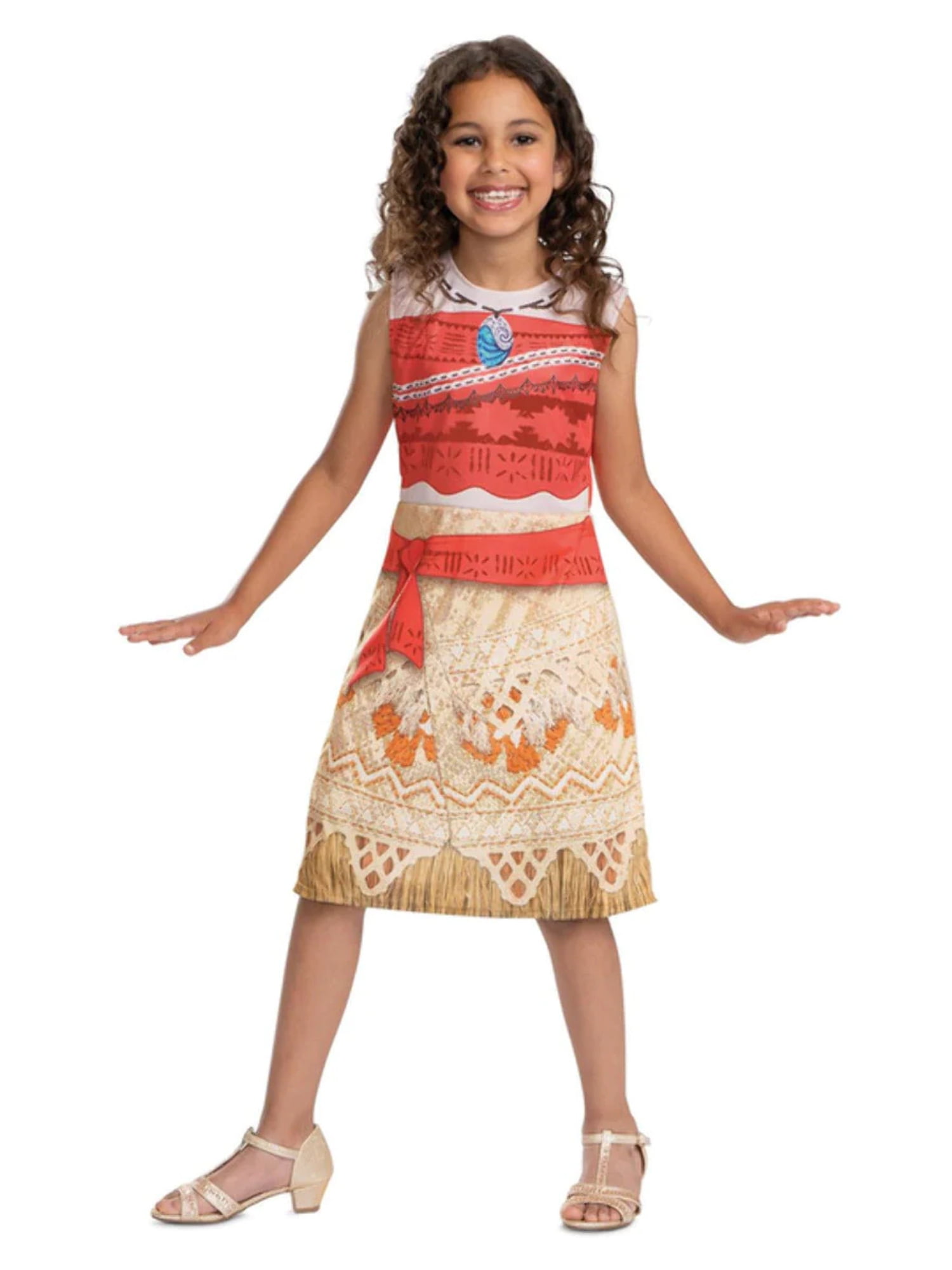 Costume Complet Fille Moana DiULi | Robe + Collier + Couronne + Barrette + Perruque | Taille 4-10 Ans (110-150 Cm)