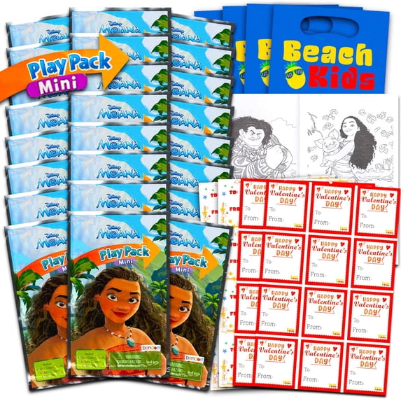 Disney Moana Valentine's Day Classroom Gift Exchange Bundle - 24 Moana Mini Coloring Activity Books for School Valentines Cards, Stickers | Valentines Kids Party Favors