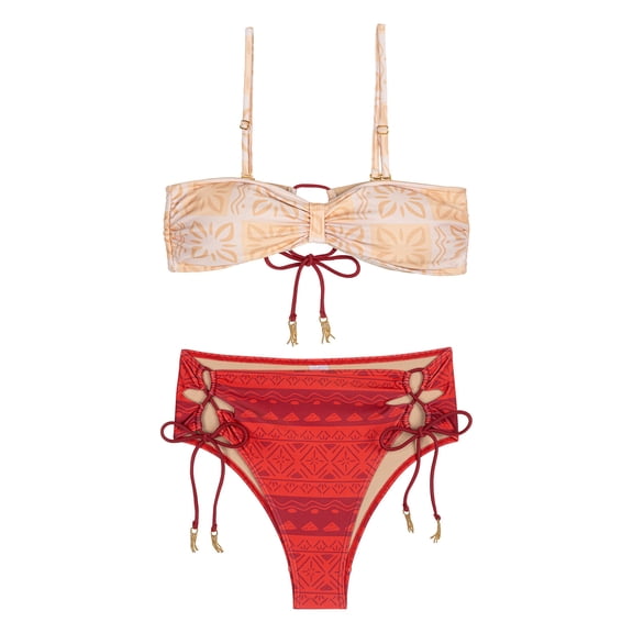 Disney Moana Women's 2-Piece Swimwear Bikini Set Beige Red Burgundy