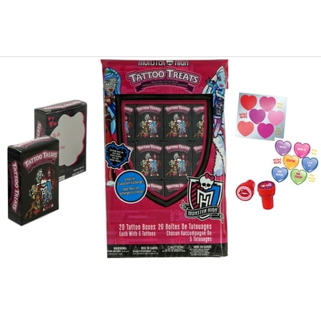 Disney Monster High 20 Valentine Treat Boxes Sticker/Tattoo with BONUS Heart Stickers & Stamps