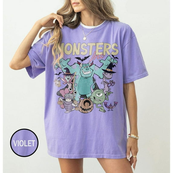 Disney Monster Inc Halloween Comfort Colors T-Shirt, Animation Fan Top, Cartoon Party Shirt,Violet Color,Size XL