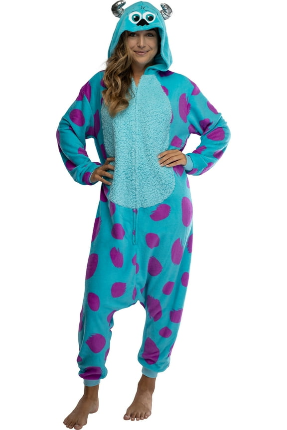 Disney Monsters Inc. Adult Sulley Kigurumi Sherpa Fleece Cosplay Costume One-Piece Union Suit (L/XL)