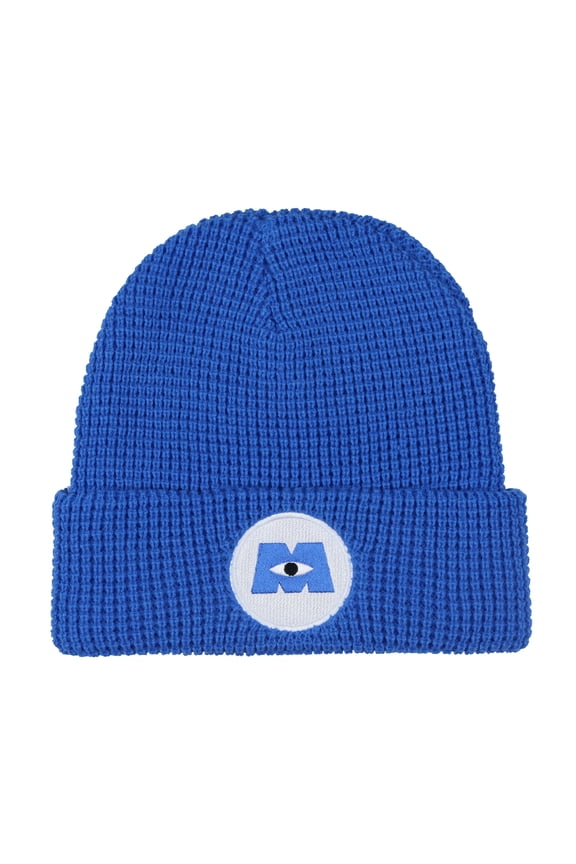 Disney Monsters Inc. Beanie Embroidered Logo Patch Adult Waffle Knit Winter Hat