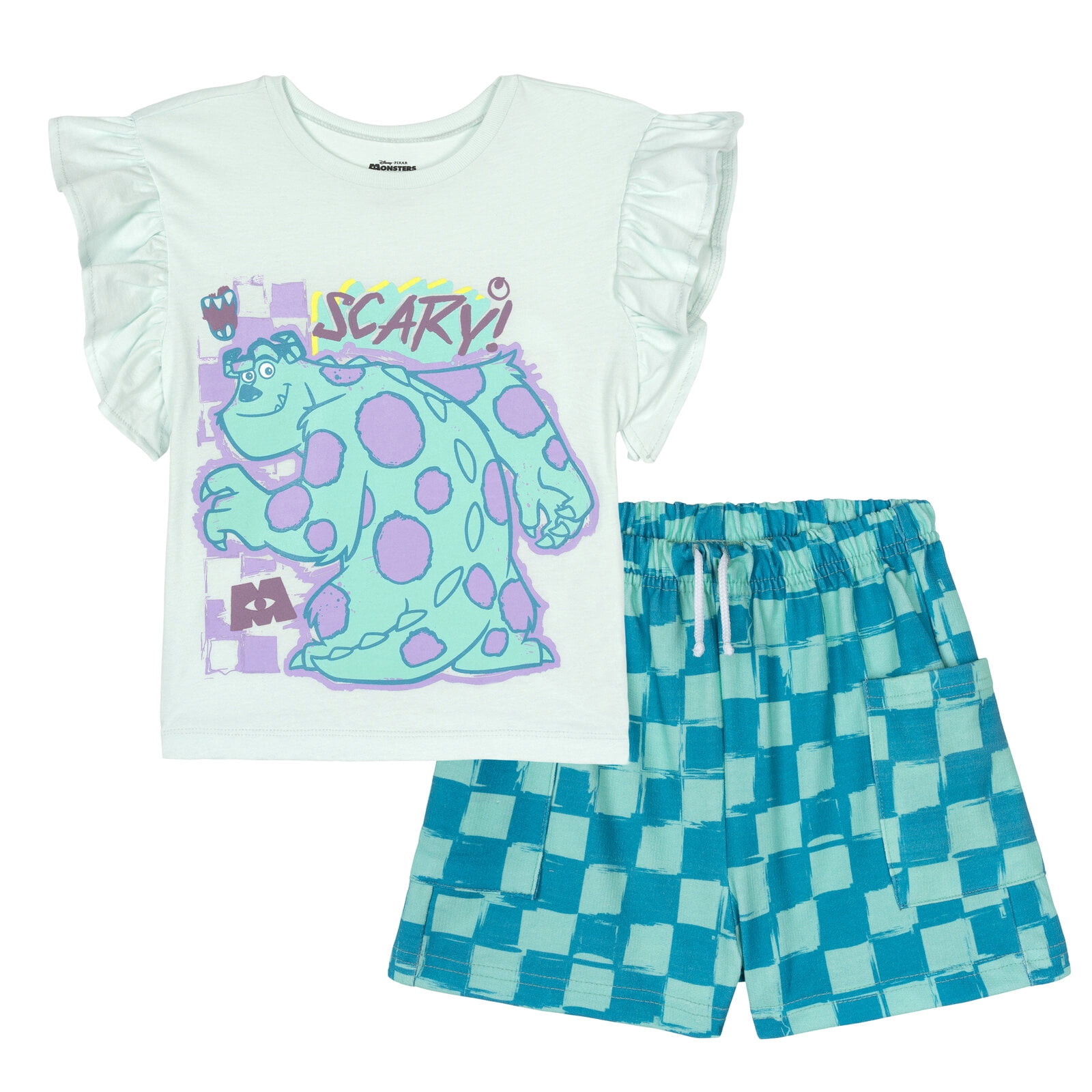 Disney Monsters Inc. Big Girls' 2-Piece T-Shirt and Shorts Set Sulley and Mike Mint