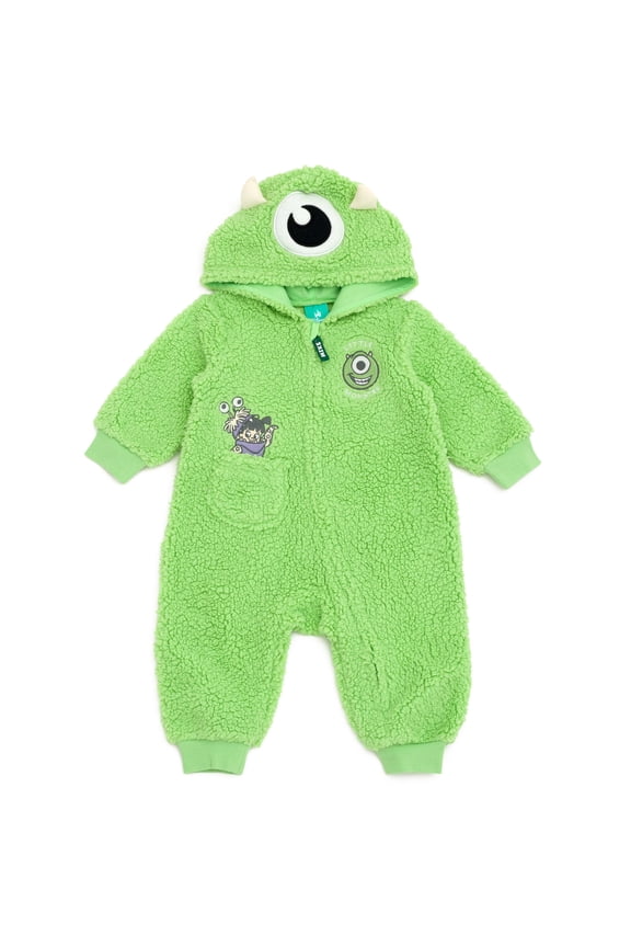 Monsters Inc. Baby Boys' Cosplay Fleece Hooded Jumpsuit Mike Boo Light Green