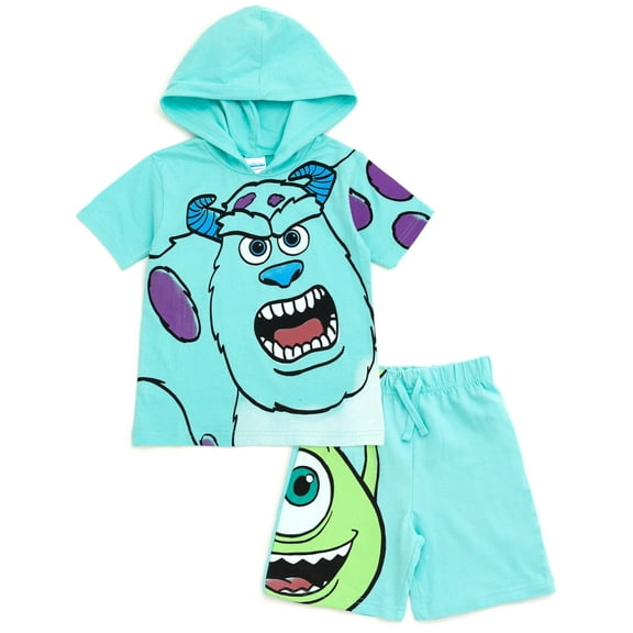 Disney Monsters Inc. Mike Sully Hooded T-Shirt and French Terry Shorts Outfit Set Toddler to Big Kid