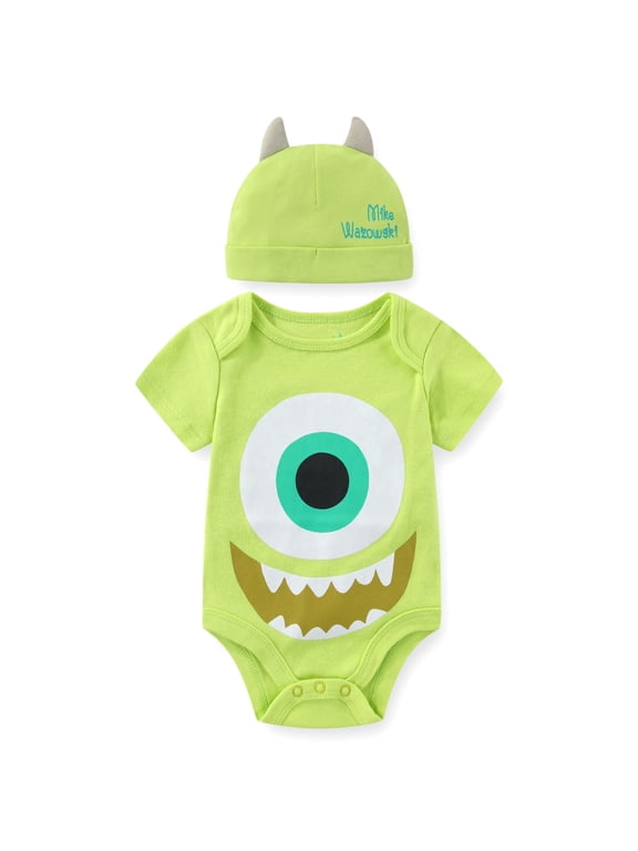Monsters Inc. Mike Wazowski Bodysuit with Hat Cap (Baby Boys), 2 Piece Set, Sizes 3M-18M