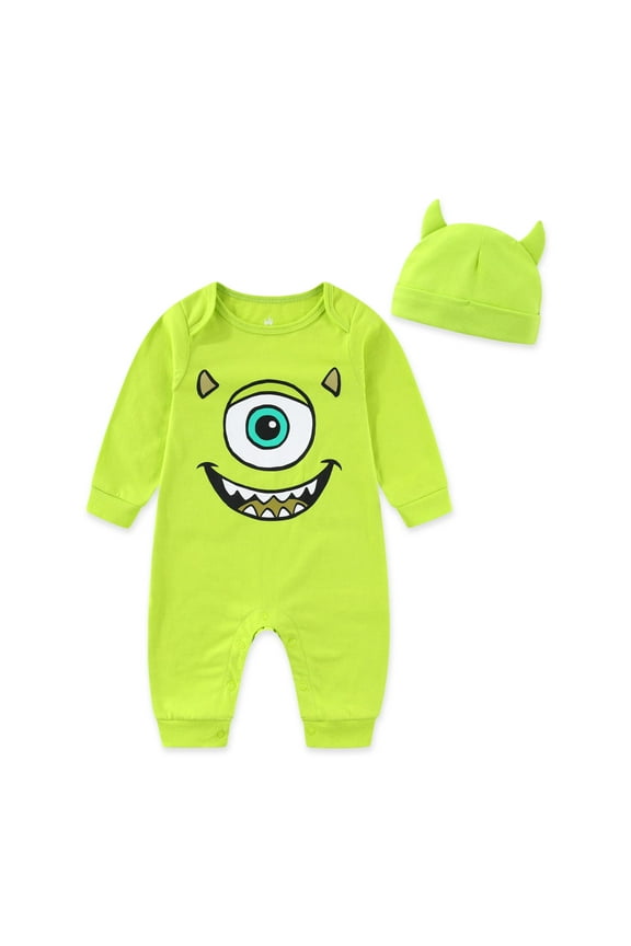 Disney Monsters Inc. Mike Wazowski Coverall with Cap 2 Piece Set (Baby Boys), Sizes NB-24M