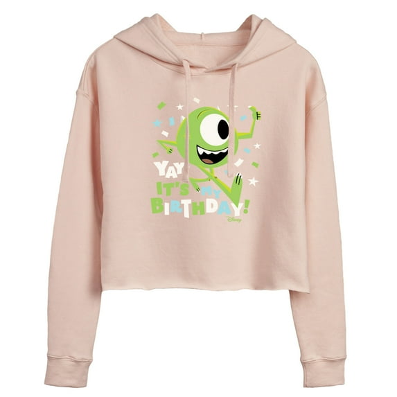 Disney Monsters Inc - Mike Yay It's My Birthday - Juniors Cropped Pullover Hoodie