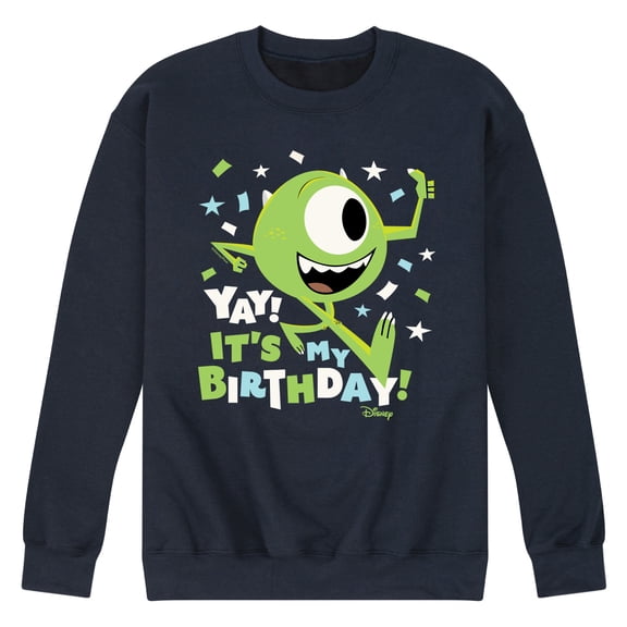 Disney Monsters Inc - Mike Yay It's My Birthday - Men's Crew Neck Fleece Pullover