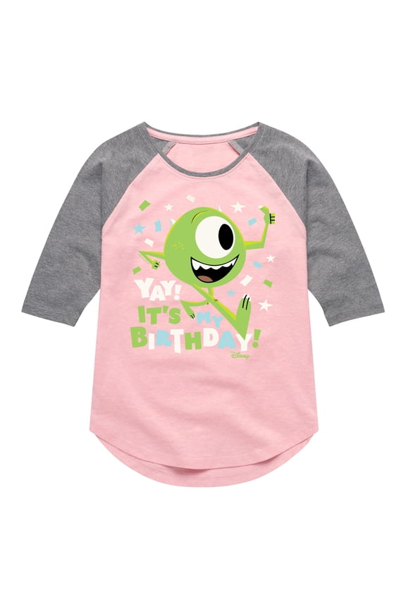 Monsters Inc - Mike Yay It's My Birthday - Toddler & Youth Girls Raglan Graphic T-Shirt