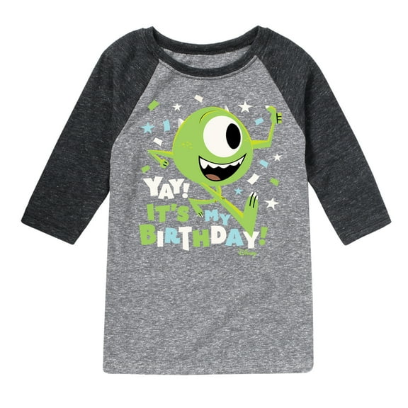 Disney Monsters Inc - Mike Yay It's My Birthday - Toddler & Youth Raglan Graphic T-Shirt