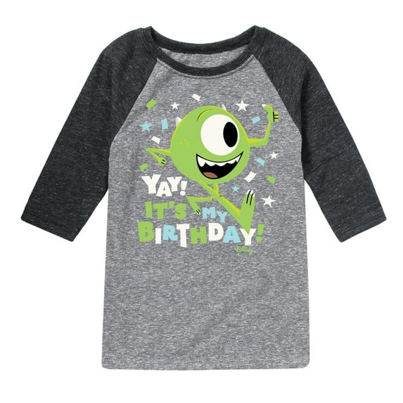 Disney Monsters Inc - Mike Yay It's My Birthday - Toddler & Youth Raglan Graphic T-Shirt