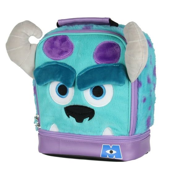 Disney Monsters Inc Sulley Lunch Bag Plush Fuzzy 3D Horns Insulated Dual Compartment Lunch Box Tote 10"