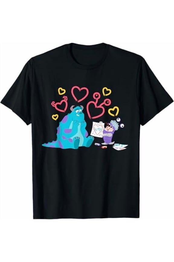 Disney Monsters Inc Sulley Boo Kitty Interlocking Hearts Monstropolis Pixar T-shirt