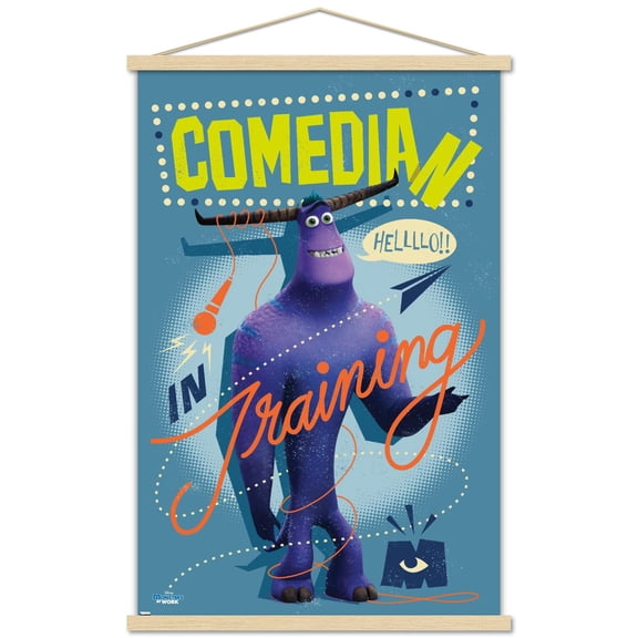 Disney Monsters at Work - Comedian Wall Poster with Wooden Magnetic Frame, 22.375" x 34"