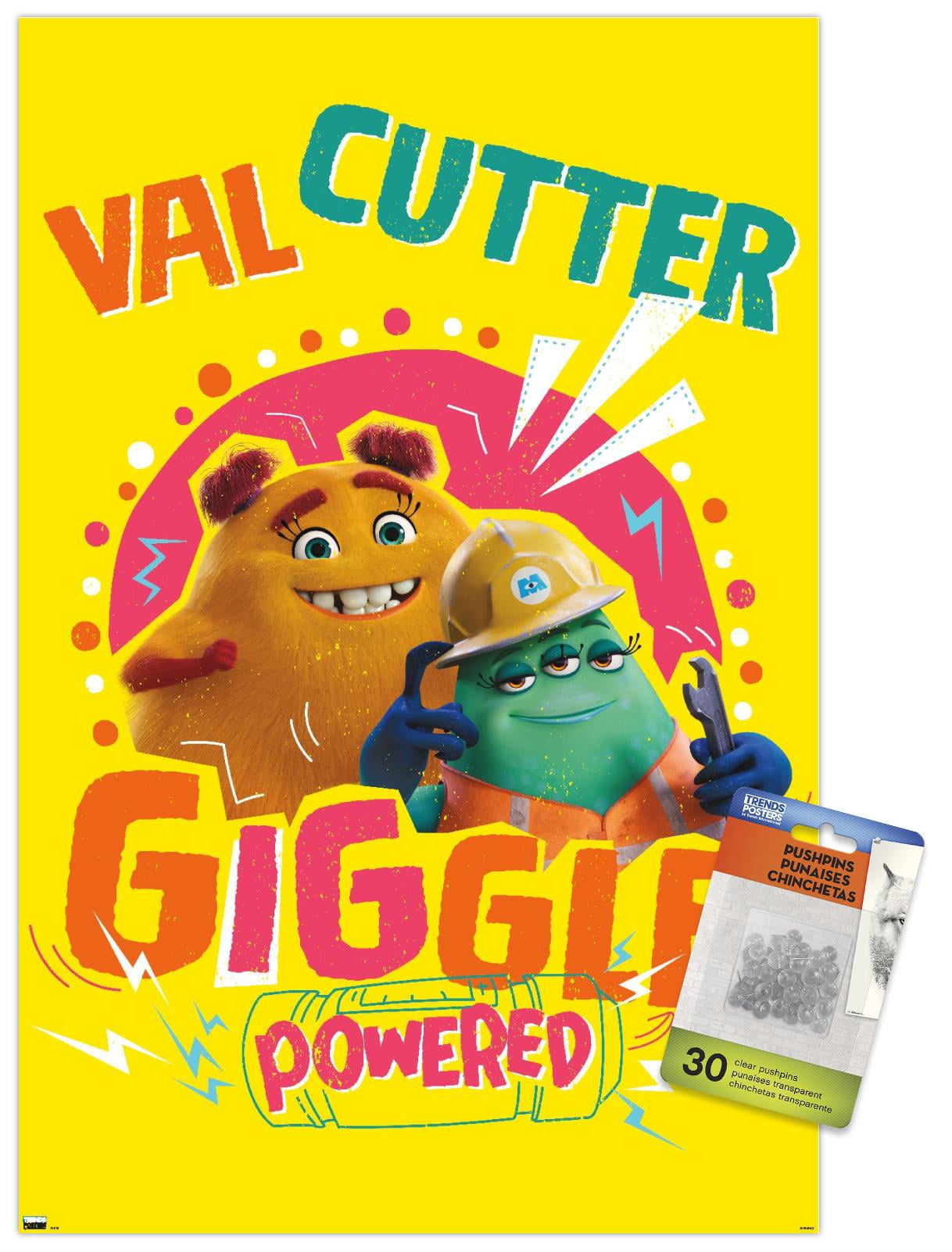 Disney Monsters at Work - Giggle Wall Poster with Pushpins, 14.725" x 22.375"