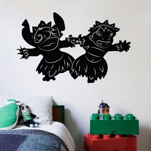 Disney Movie CuteLilo And Stitch Hawaiian Dance Cute Best Friends Forever Happy Friends Silhouette Disney Wall Sticker Vinyl Decal Home Decor Room Living Room Bedroom Sticker Size (10x10 inch)