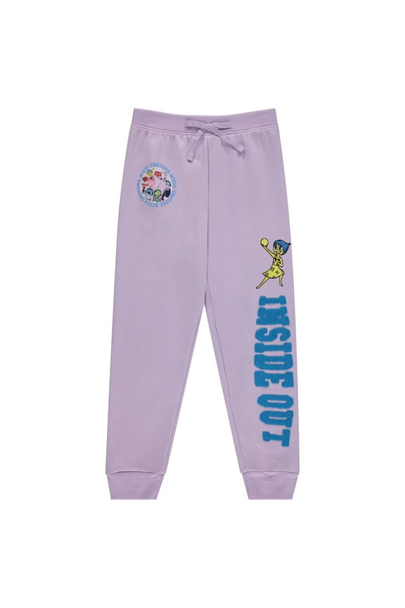 Movie Inside Out Girls Jogger Sweatpants Emotions in Motion, Little and Big Girls Sizes 4-16 Lavender