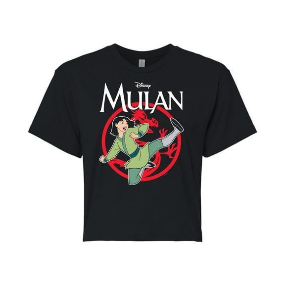 Disney Mulan - Dragon Warrior Karate Kick - Juniors Cropped Cotton Blend T-Shirt
