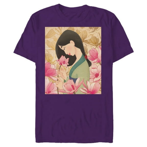Disney Mulan Floral T-Shirt- Short Sleeve Blended T-Shirt for Adults - Customized-Purple