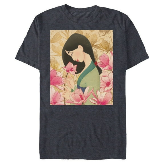 Disney Mulan Floral T-Shirt- Short Sleeve Blended T-Shirt for Adults - Customized-Navy Heather