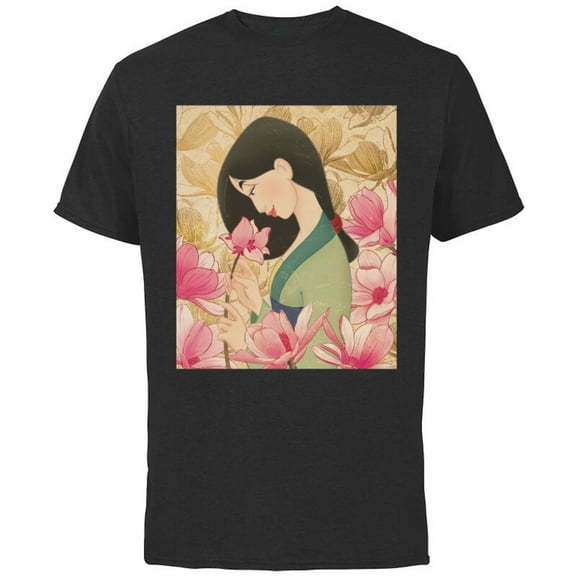 Disney Mulan Floral T-Shirt - Short Sleeve Cotton T-Shirt for Adults - Customized-Black