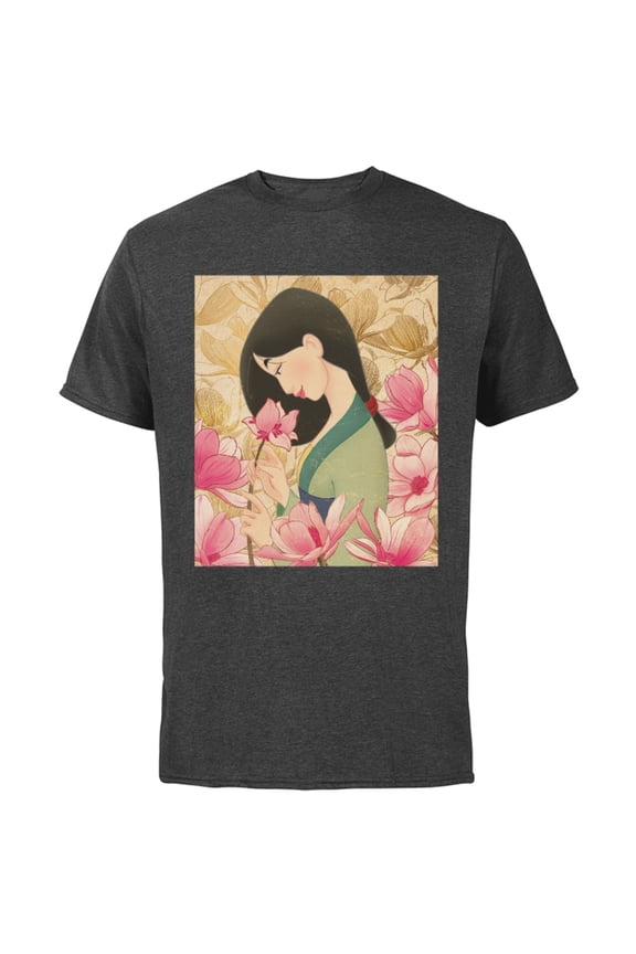 Mulan Floral T-Shirt - Short Sleeve Cotton T-Shirt for Adults - Customized-Charcoal