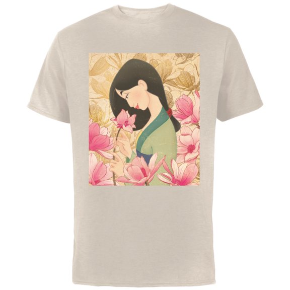 Disney Mulan Floral T-Shirt - Short Sleeve Cotton T-Shirt for Adults - Customized-Natural