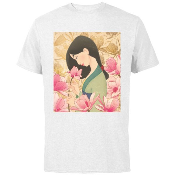 Disney Mulan Floral T-Shirt - Short Sleeve Cotton T-Shirt for Adults - Customized-White